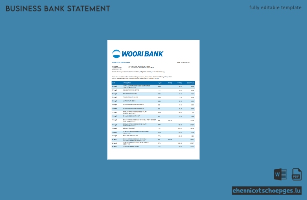 Woori Bank Geschäftskontoauszug – Beispielansicht (Word und PDF)